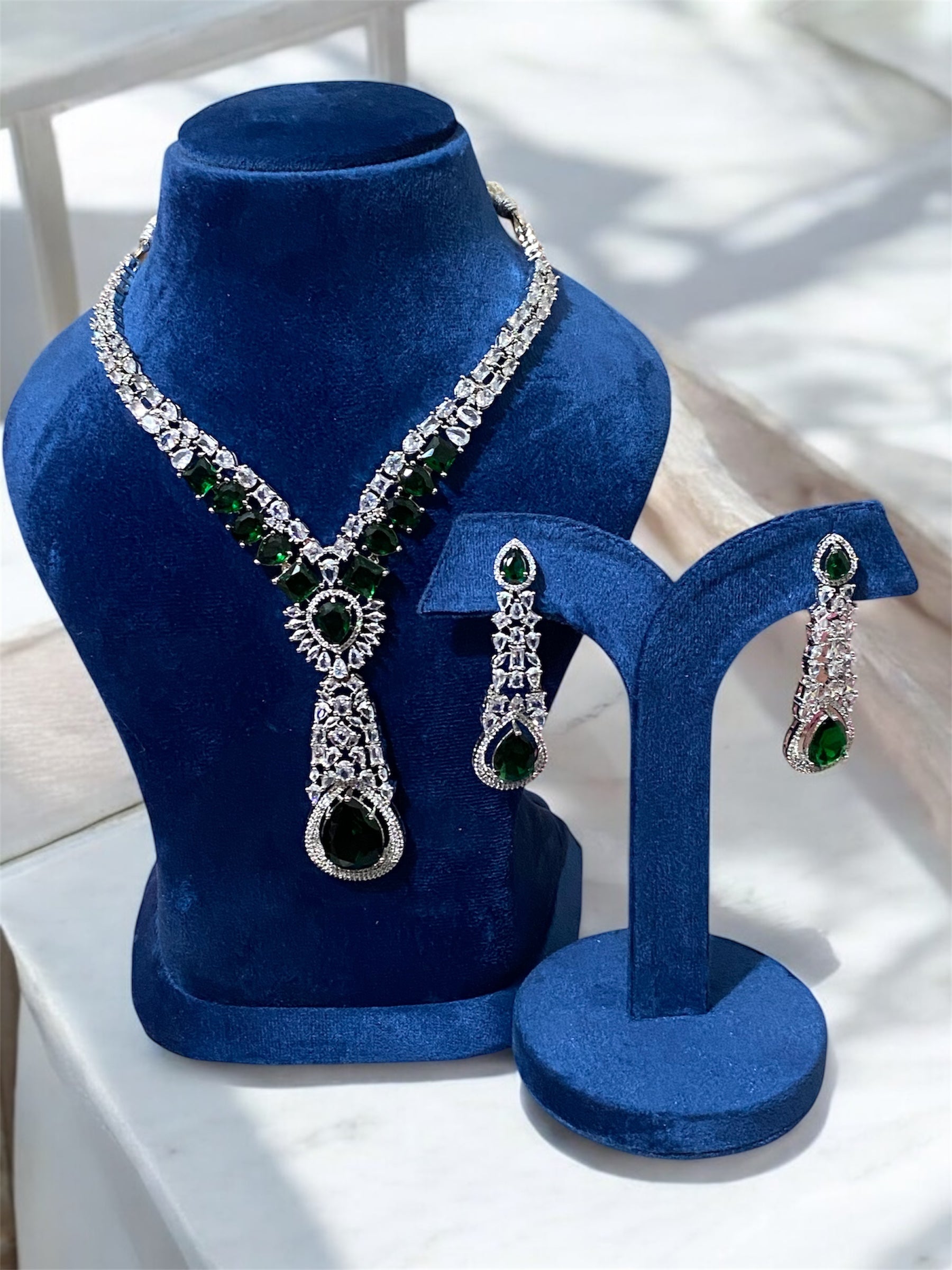 Stunning Designer American Diamond Green Necklace – A Touch of Luxury and Elegance