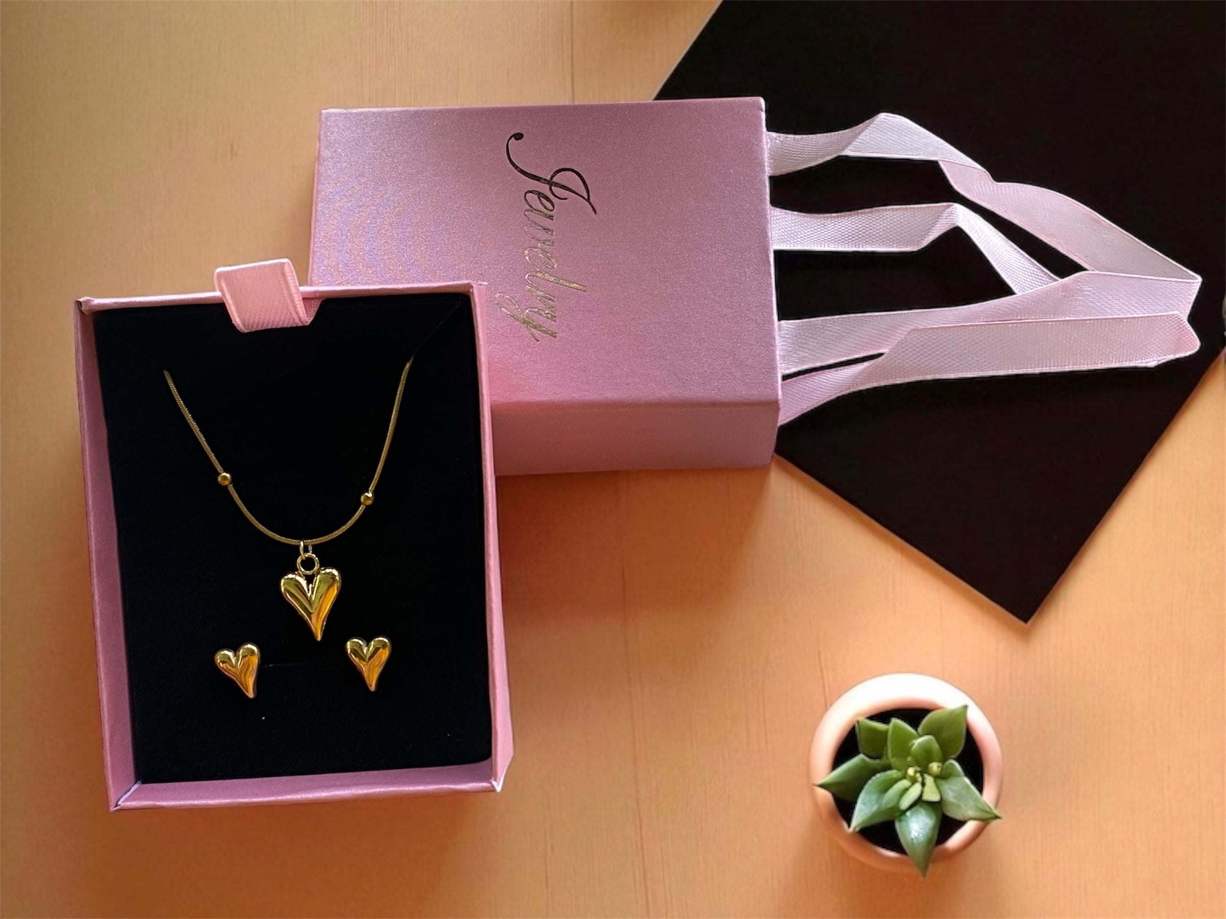 💖 Heart Chain & Earrings Combo Set – Elegant Gift Pack