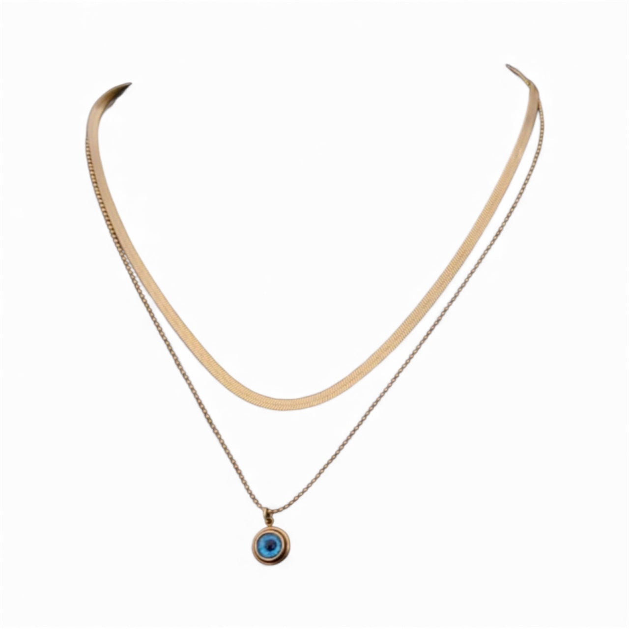 Evil Eye Double Layer Necklace for Women | Gold Plated Anti-Tarnish Layered Chain | Protection Amulet Jewelry | Stylish Daily Wear Gift