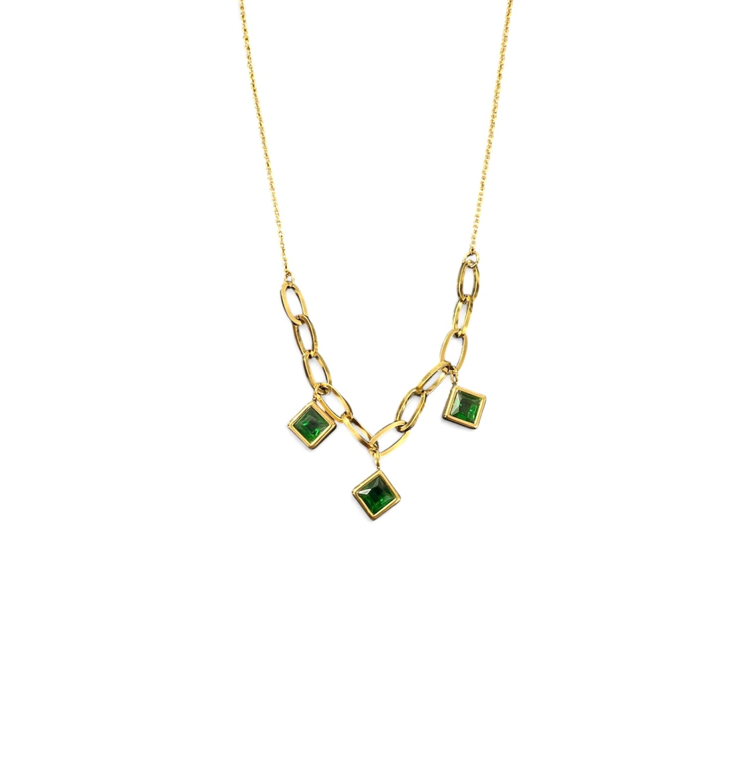 Elegant 18K Gold Plated Green Stone Pendant Necklace | Anti-Tarnish Long Lasting Chain | Stylish Jewelry for Women & Girls