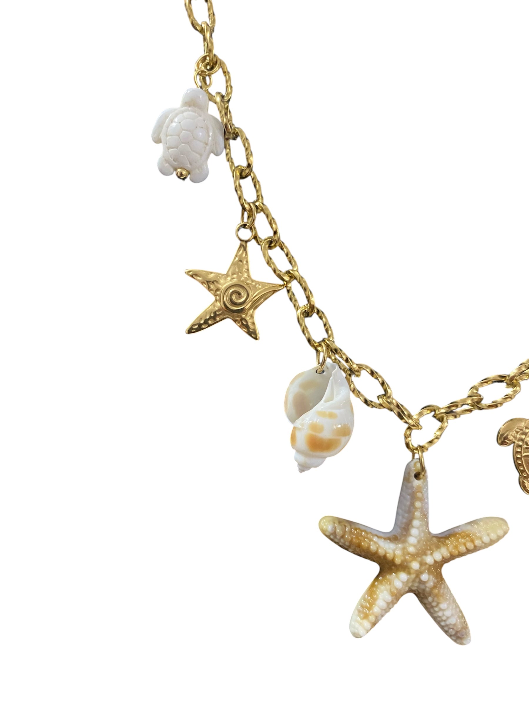 18K Gold Plated Anti-Tarnish Beach Charm Pendant Necklace | Ocean-Inspired Starfish & Shell Design | Trendy Summer Jewelry