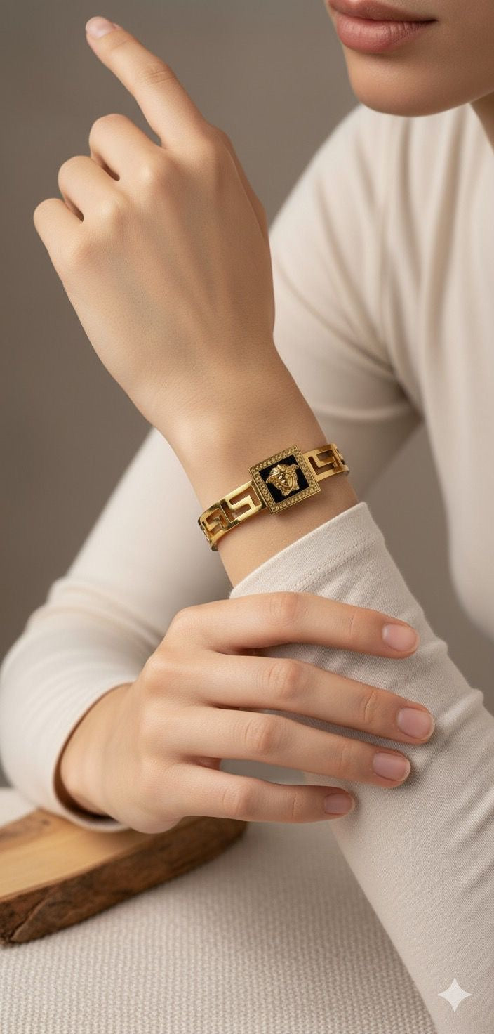 Versace Inspired Gold-Plated Bracelet | Luxury Designer Style | Unisex Fashion Jewellery